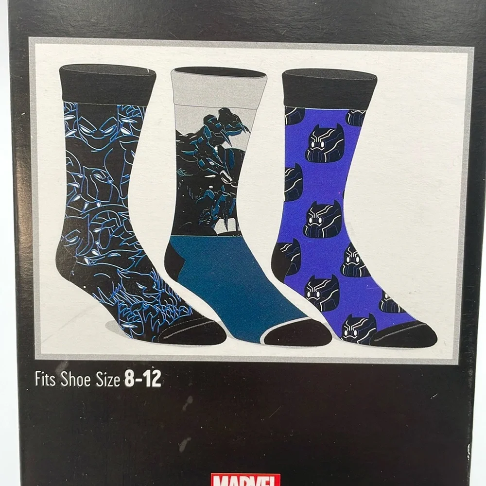 BLACK PANTHER 3 Pair Men’s‎ Crew Socks Shoe Size 8-12 - New in retail packaging